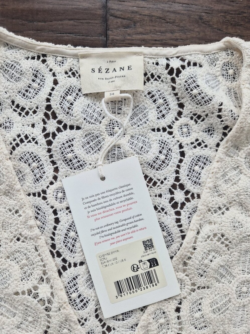 *NWT* [Sezane] Emma Blouse In Ecru, Size 38/6 - Picture 4 of 10
